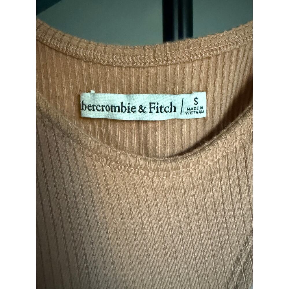 Abercrombie Fitch Asymmetrical Cutout Ribbed Midi Dress Tan Beige Nude Summer S - Picture 5 of 6